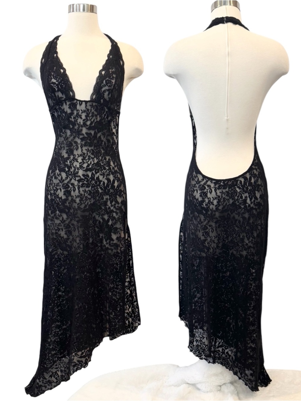 Y2K Victoria’s Secret Stretch Nylon Black Lace Mesh Vintage Halter Slip Dress M